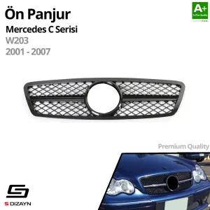 S-Dizayn Mercedes C-Class W203 Ön Panjur Parlak Siyah Piano Black AMG Model 2001-2007 thumb 2