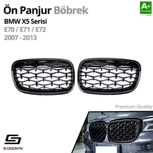 S-Dizayn Bmw X5 E70/E71/E72 Ön Panjur Böbrek Parlak Siyah Piano Black Diamond Model 2007-2013 thumb 2