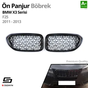 S-Dizayn Bmw X3-X4 F25/F26 Ön Panjur Böbrek Parlak Siyah Çerçeveli Krom Diamond Model 2014-2017 thumb 2