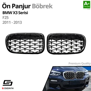 S-Dizayn Bmw X3 F25 Ön Panjur Böbrek Parlak Siyah Piano Black Diamond Model 2011-2013 thumb 2