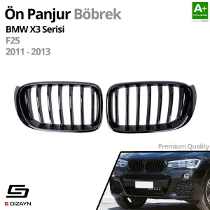 S-Dizayn Bmw X3 F25 Ön Panjur Böbrek Parlak Siyah Piano Black Düz Model 2011-2013 thumb 2