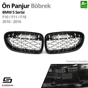 S-Dizayn Bmw 5 Serisi F10/F11/F18 Ön Panjur Böbrek Parlak Siyah Çerçeveli Krom Diamond Model 2010-2016 thumb 2