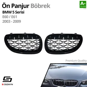 S-Dizayn Bmw 5 Serisi E60/E61 Ön Panjur Böbrek Parlak Siyah Çerçeveli Krom Diamond Model 2003-2009 thumb 2