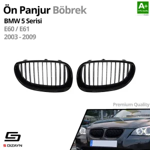 S-Dizayn Bmw 5 Serisi E60/E61 Ön Panjur Böbrek Parlak Siyah Piano Black Düz Model 2003-2009 thumb 2