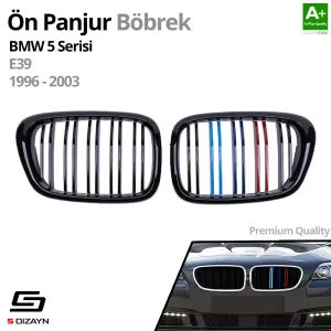 S-Dizayn Bmw 5 Serisi E39 Ön Panjur Böbrek Parlak Siyah Piano Black M Renkli M5 Model 1996-2003 thumb 2