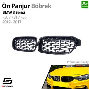 S-Dizayn Bmw 3 Serisi F30/F31/F35 Ön Panjur Böbrek Parlak Siyah Çerçeveli Krom Diamond Model 2012-2017 thumb 2