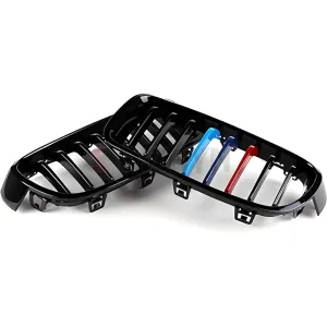 S-Dizayn Bmw 3 Serisi F30/F31/F35 Ön Panjur Böbrek Parlak Siyah Piano Black M Renkli 11'li Düz Model 2012-2017 thumb 3