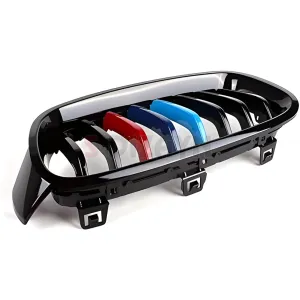 S-Dizayn Bmw 3 Serisi F30/F31/F35 Ön Panjur Böbrek Parlak Siyah Piano Black M Renkli 8'li Düz Model 2012-2017 thumb 4