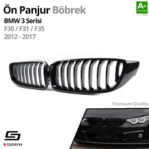 S-Dizayn Bmw 3 Serisi F30/F31/F35 Ön Panjur Böbrek Parlak Siyah Piano Black 11'li Düz Model 2012-2017 thumb 2