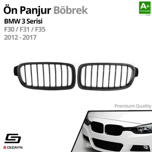 S-Dizayn Bmw 3 Serisi F30/F31/F35 Ön Panjur Böbrek Parlak Siyah Piano Black 8'li Düz Model 2012-2017 thumb 2