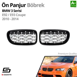 S-Dizayn Bmw 3 Serisi Coupe E92/E93 Coupe Ön Panjur Böbrek Parlak Siyah Çerçeveli Krom Diamond Model 2010-2014 thumb 2