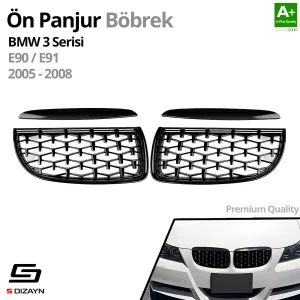 S-Dizayn Bmw 3 Serisi E90/E91 Ön Panjur Böbrek Parlak Siyah Piano Black Diamond Model 2005-2008 thumb 2