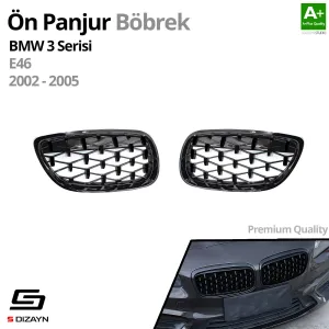 S-Dizayn Bmw 3 Serisi E46 Ön Panjur Böbrek Parlak Siyah Piano Black Diamond Model 2002-2005 thumb 2