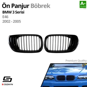 S-Dizayn Bmw 3 Serisi E46 Ön Panjur Böbrek Parlak Siyah Piano Black Düz Model 1999-2001 thumb 2