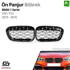 S-Dizayn Bmw 1 Serisi F20/F21 Ön Panjur Böbrek Parlak Siyah Çerçeveli Krom Diamond Model 2015-2019 thumb 2