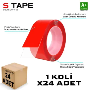 S-Dizayn Çift Taraflı Bant 25mm x 5 Metre Şeffaf Silikon VHB Bant 24'lü Koli A+Kalite						                VHB &Ccedil;ift Taraflı Şeffaf Bant
&bull; &Ccedil;if