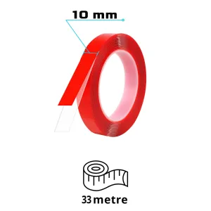 S-Dizayn Çift Taraflı Bant 10mm x 33 Metre Şeffaf Silikon VHB Bant A+Kalite thumb 2