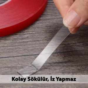 S-Dizayn Çift Taraflı Bant 50mm x 5 Metre Şeffaf Silikon VHB Bant A+Kalite thumb 3