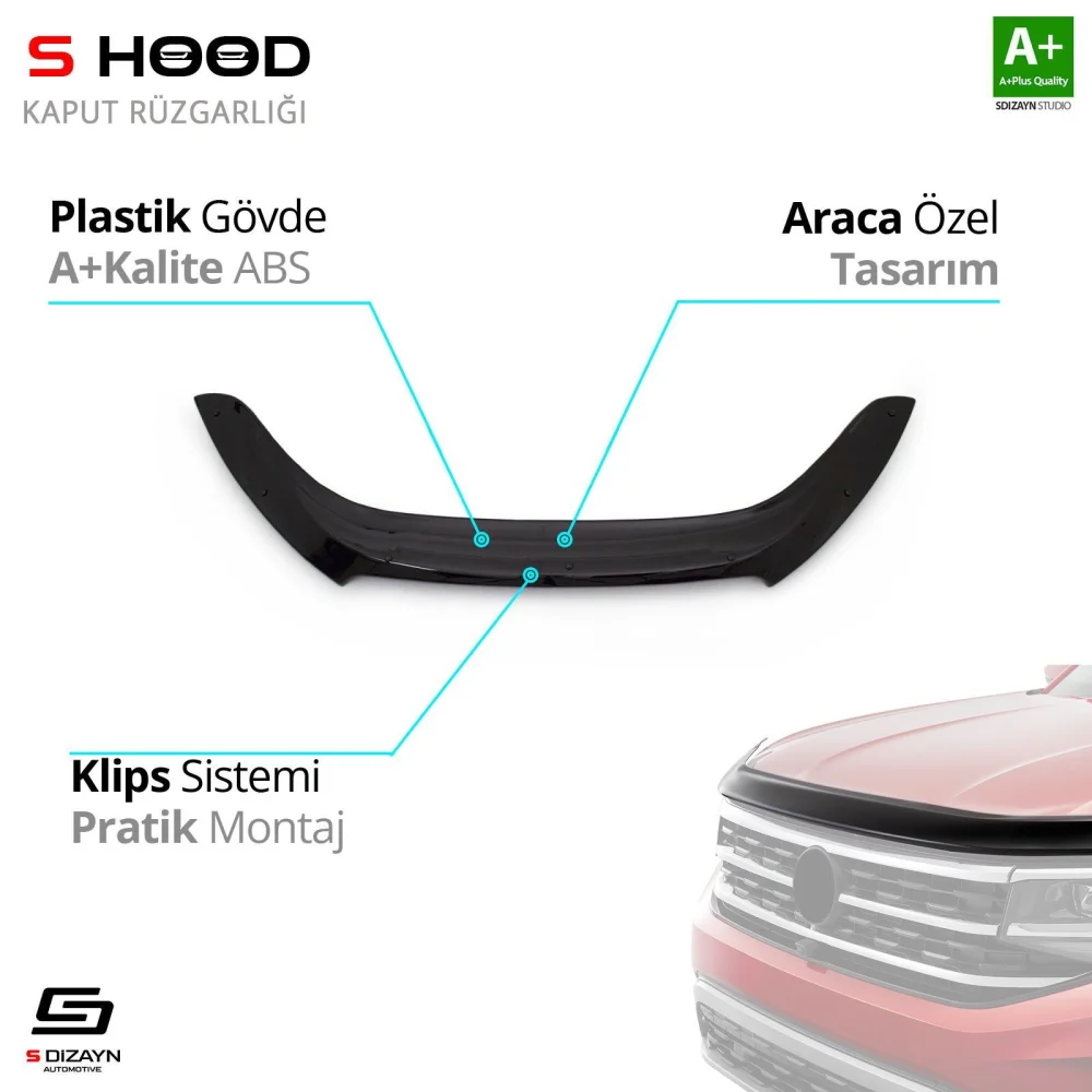 Ssangyong Uyumlu Korando ABS Plastik Kaput Rüzgarlığı 2011-2018 A+Kalite