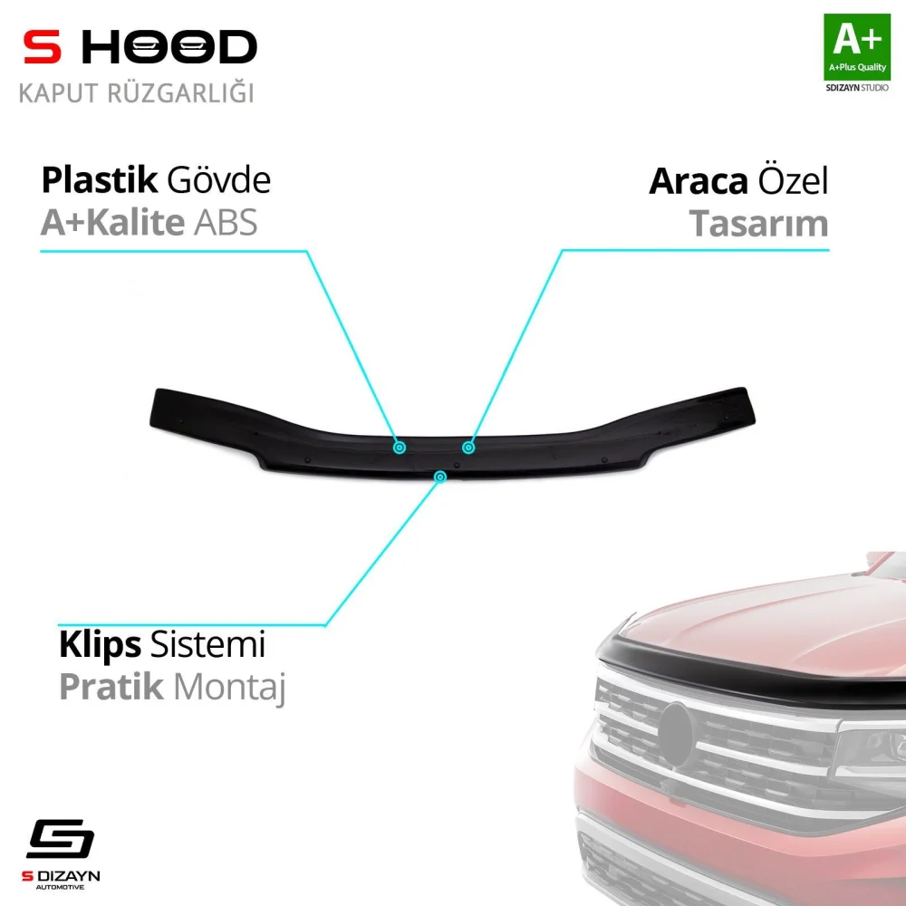 S-Dizayn Volkswagen Uyumlu Transporter T4 ABS Plastik Kaput Rüzgarlığı 1995-2003 A+Kalite Parça