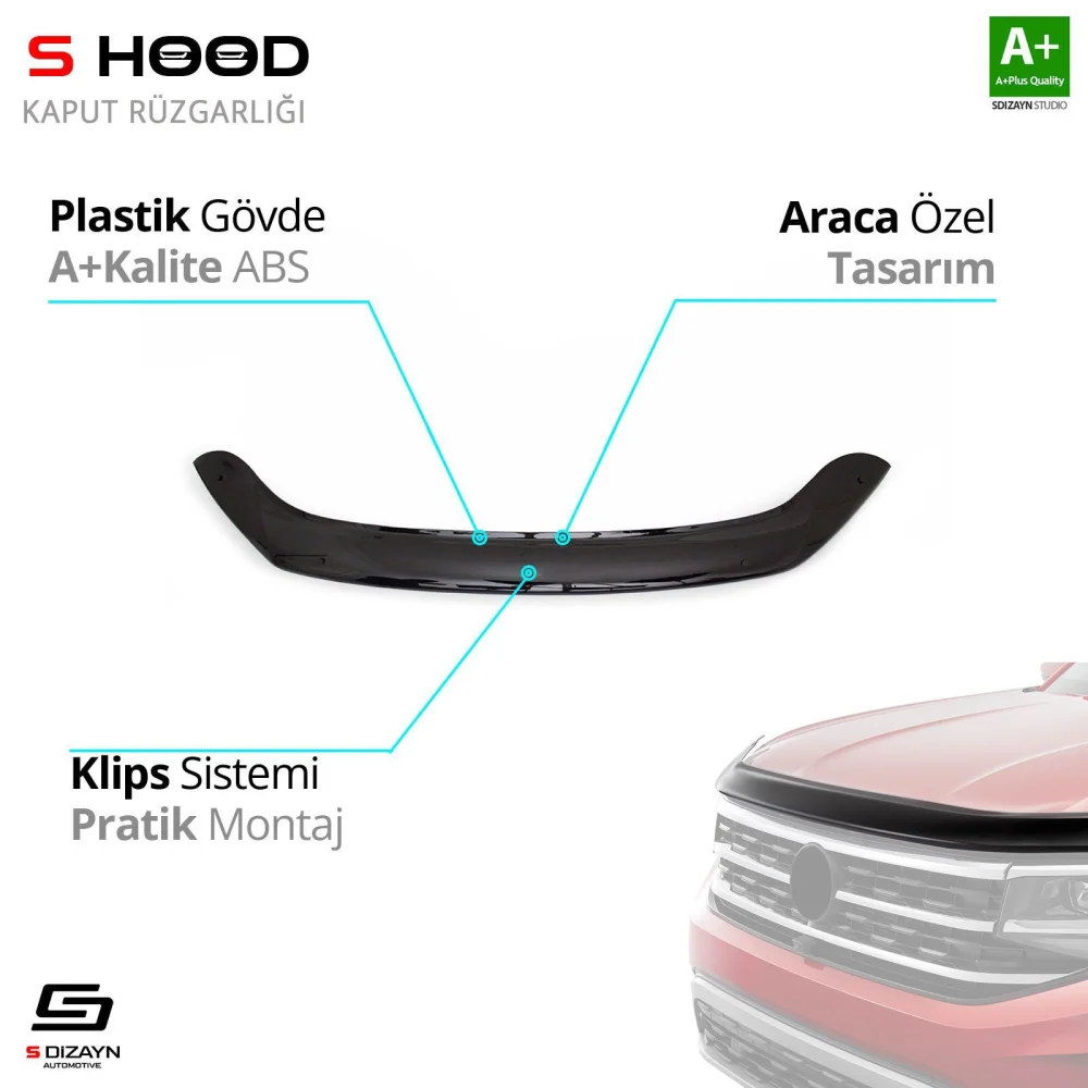 VW Caddy ABS Plastik Kaput Rüzgarlığı 2015-2020 A+Kalite