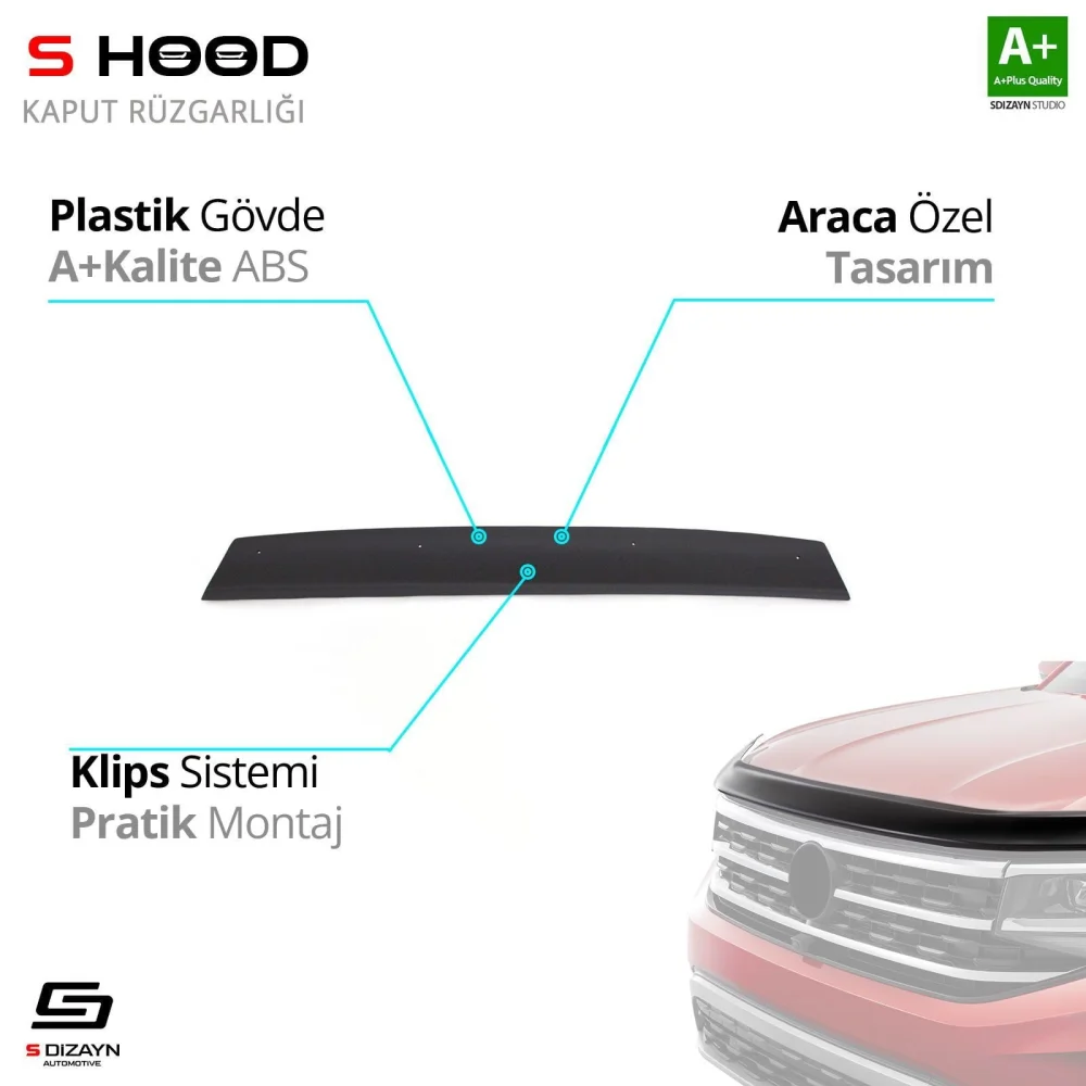 S-Dizayn Renault Uyumlu Traffic ABS Plastik Kaput Rüzgarlığı 2001-2014 A+Kalite Parça