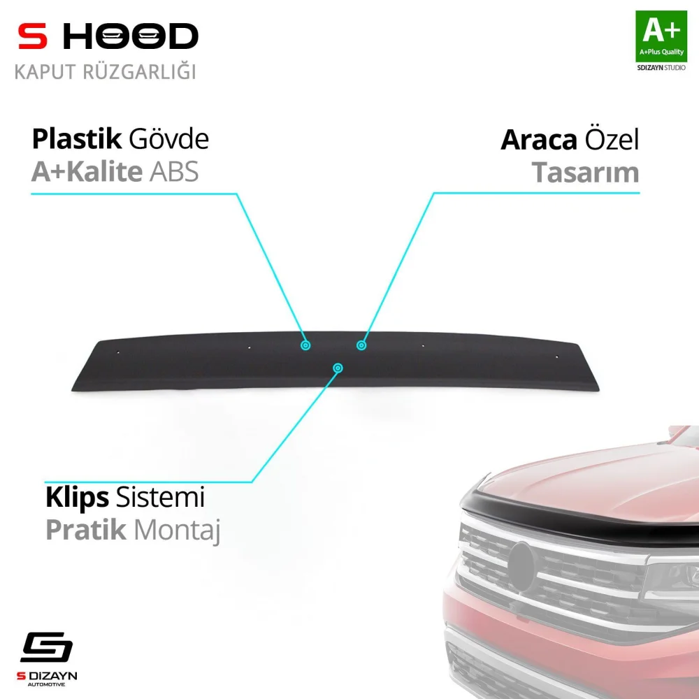 S-Dizayn Opel Uyumlu Vivaro ABS Plastik Kaput Rüzgarlığı 2001-2014 A+Kalite Parça