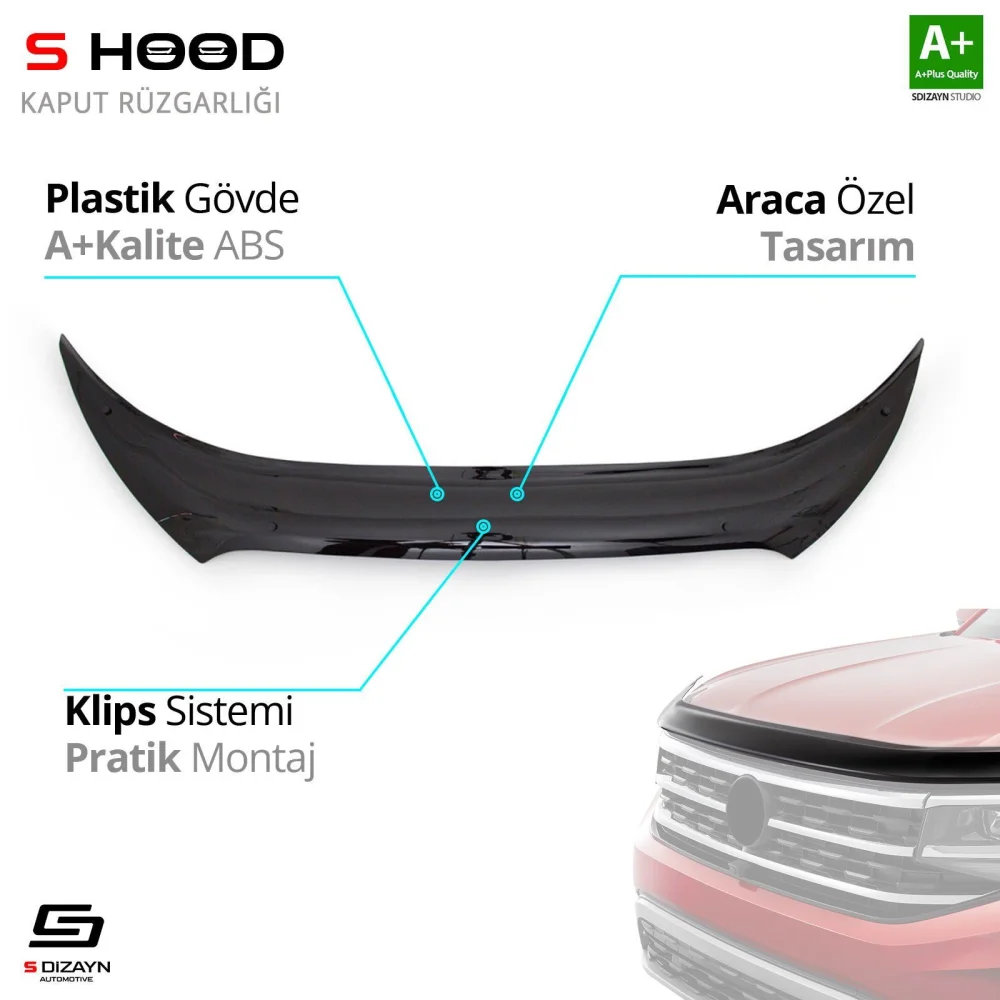 S-Dizayn Hyundai Uyumlu İx35 ABS Plastik Kaput Rüzgarlığı 2011 Üzeri A+Kalite Parça