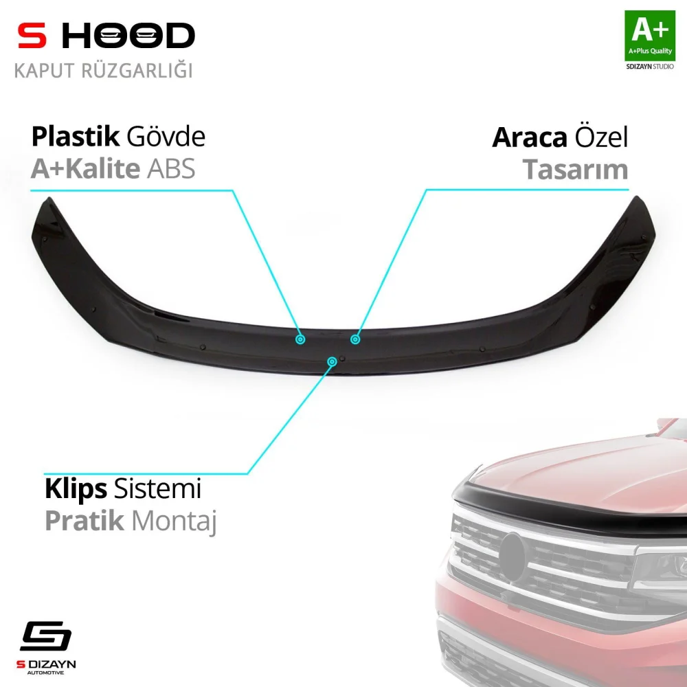 S-Dizayn Honda Uyumlu Civic ABS Plastik Kaput Rüzgarlığı 2016 Üzeri A+Kalite Parça