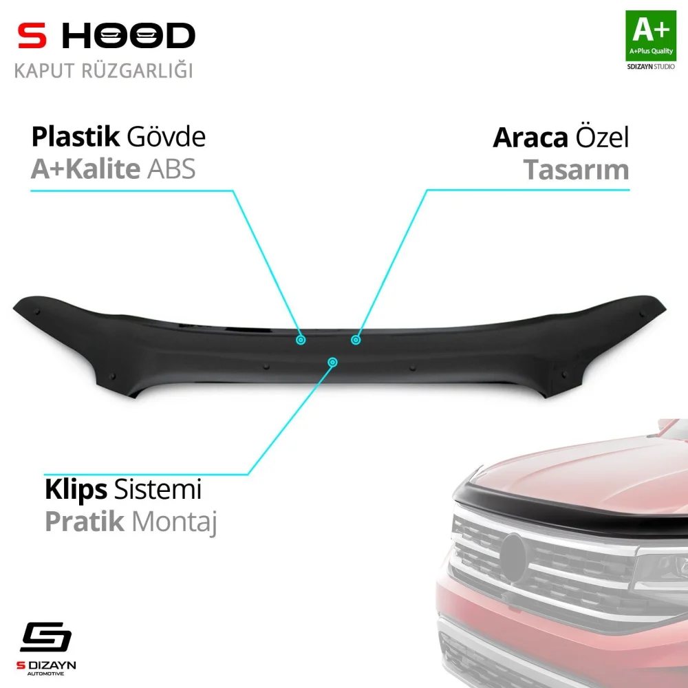S-Dizayn Ford Uyumlu Transit ABS Plastik Kaput Rüzgarlığı 2014-2018 A+Kalite Parça