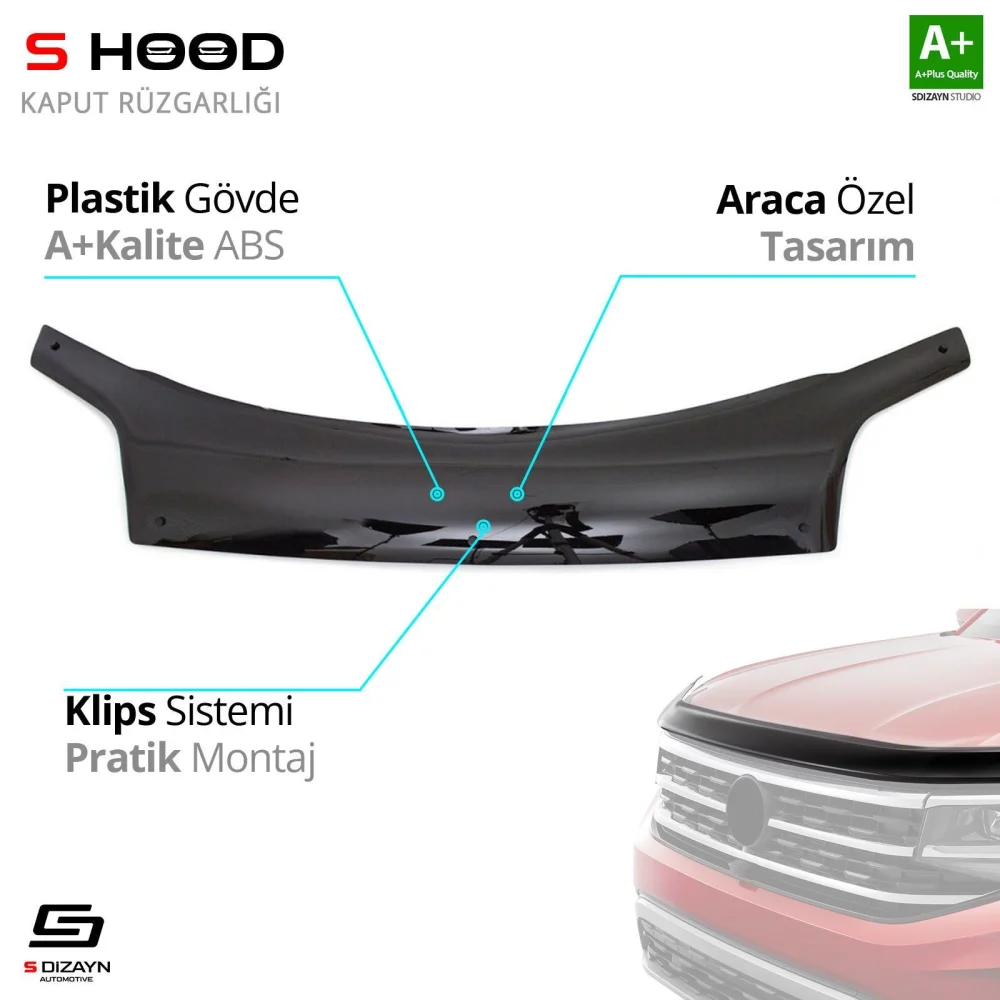 S-Dizayn Ford Uyumlu Connect ABS Plastik Kaput Rüzgarlığı 2009-2014 A+Kalite Parça