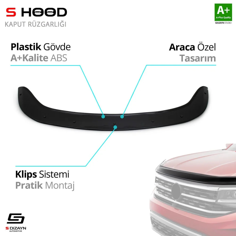 S-Dizayn Fiat Uyumlu Egea ABS Plastik Kaput Rüzgarlığı 2015 Üzeri A+Kalite Parça
