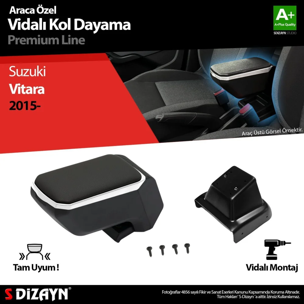 Suzuki Vitara Uyumlu ABS Vidalı Kol Dayama Kolçak Gri 2015 Üzeri A+Kalite Parça