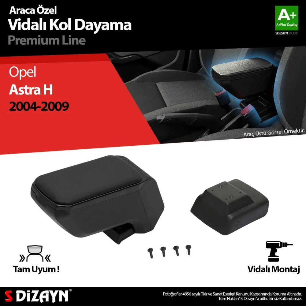 Opel Astra Uyumlu H ABS Vidalı Kol Dayama Kolçak Siyah 2004-2009 A+Kalite Parça