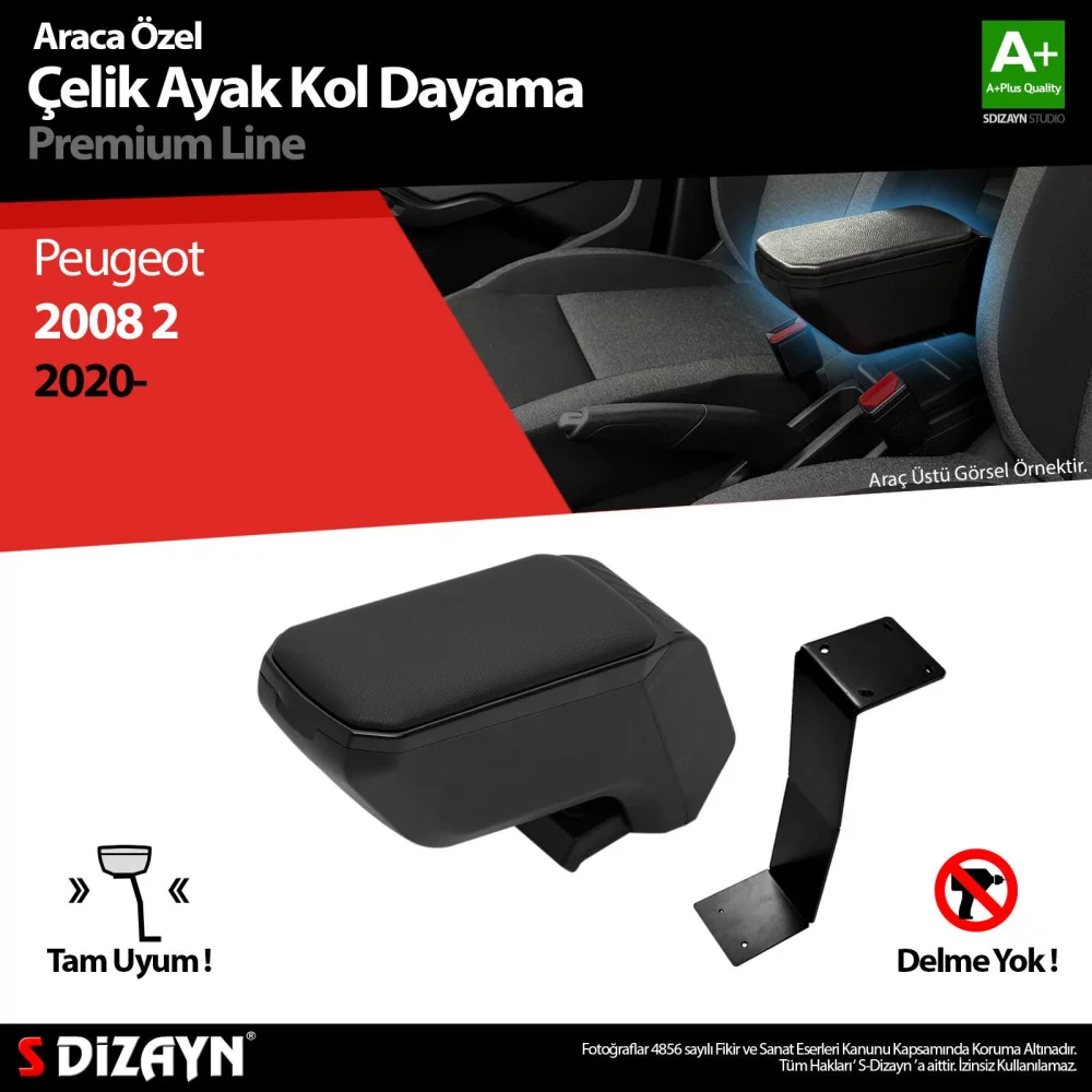 Peugeot 2008 Uyumlu Kol Dayama Kolçak Çelik Ayaklı ABS Siyah 2020 Üzeri A+Kalite Parça