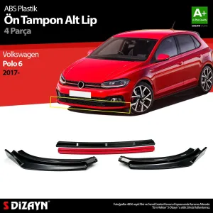 Volkswagen Polo 2017-Günümüz (AW) uyumlu 6 ABS Plastik Ön Tampon Alt Lip Kırmızı Ekli 4 Parça. 2017 Üzeri A+Kalite Parça modelleri DRS Tuning'de. Kaliteli