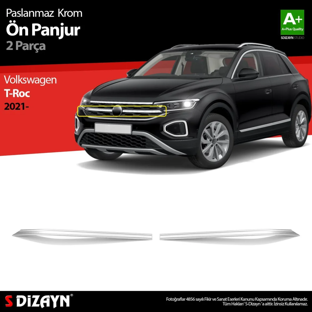 Volkswagen T-Roc Uyumlu Makyajlı Krom Ön Panjur 2 Parça. 2021 Üzeri Parça
