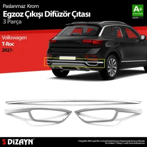 S-Dizayn VW T-Roc Makyajlı Krom Egzoz Görünümü Difüzör 3 Prç. 2021 ÜzeriAraca &Ouml;zel Krom Aksesuar&Uuml;r&uuml;n &Ouml;zellikleri:Krom &uuml;r&uuml;nler ara&