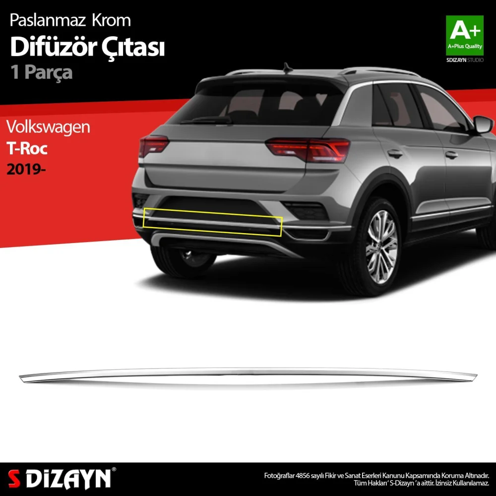 Volkswagen T-Roc Uyumlu Krom Difüzör Çıtası Orta Parça 2019 Üzeri Parça