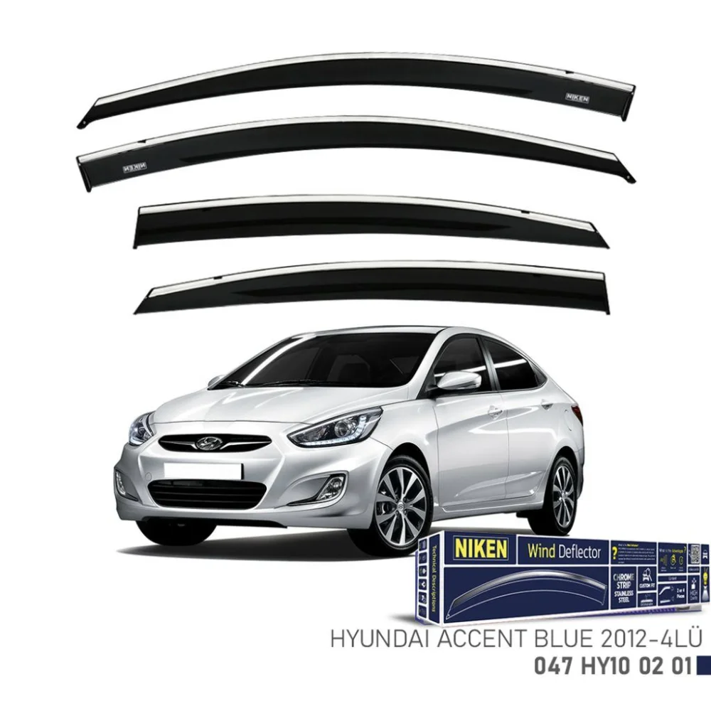 Niken Hyundai Uyumlu Accent Blue -2012- Kromlu Cam Rüzgarlığı 4Lü Parça