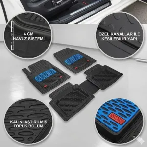 Safir Bmw Uyumlu 3 E36 Havuzlu Universal Paspas Krom Mavi Parça thumb 3