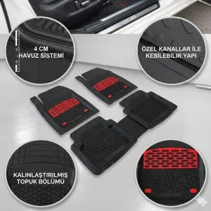 Safir Nissan Uyumlu Kubistar Havuzlu Universal Paspas Krom Kırmızı Parça thumb 3