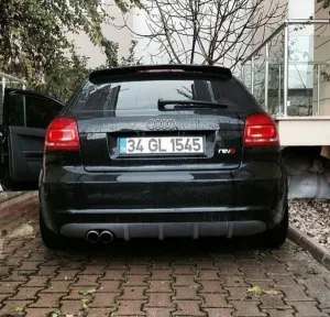 Audi A3 1996-Günümüz (8L/8P/8V/8Y) Uyumlu Hatchback Çift Çıkış Difüzör(Fiber)