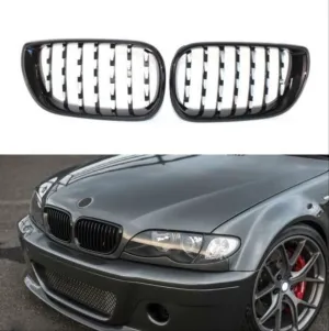 Bmw 3 Uyumlu Serisi 2002-2004 E46 Diamond Panjur (Böbrek) Piano Black Çerçeve thumb 4