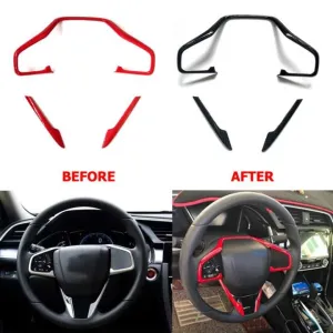 Honda Civic Uyumlu Fc5 2016-2021 Direksiyon Kaplama Seti Kırmızı 3 Parça thumb 2