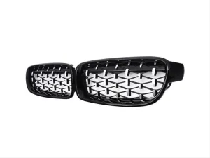 Bmw 3 Uyumlu Serisi F30 2012-2018 Böbrek Diamond Panjur Piano Black- thumb 2