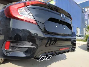 Honda Civic Uyumlu Fc5 2016-2020 Difüzör Kare Egzoz Piano Black thumb 3