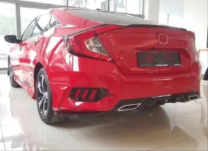Honda Civic Uyumlu Fc5 2016-2021 Arka Sis 3 Çizgi Kırmızı- Piano Black thumb 2