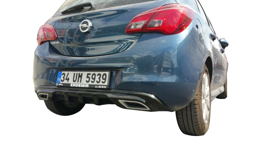 Opel Corsa Uyumlu E (2014-Sonrası) Egzoz Görünümlü Arka Tampon Eki - Difüzör (Plastik)