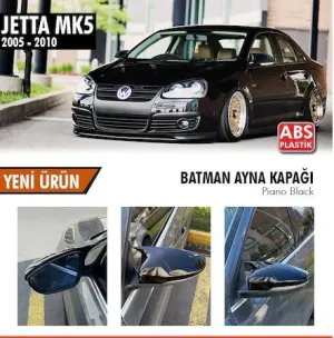 Jetta Uyumlu Mk5 (2005-2010) Batman Yarasa Ayna Kapağı (Parlak Siyah)